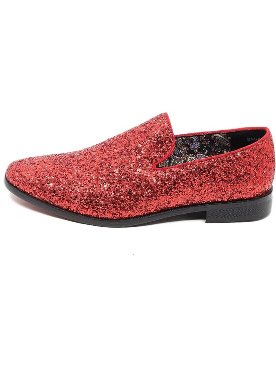 Metrocharm Men\'s Red Rubber Sole Sparkly Glitter Sequin Loafers Slip On Shoes main image 7